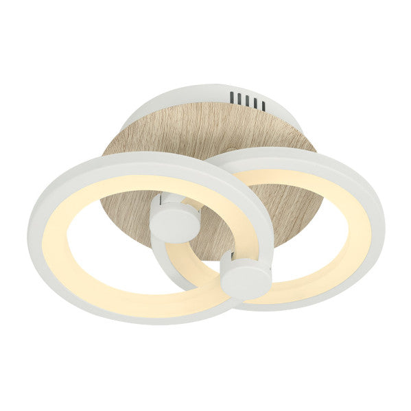 Plafón LED Sydney 32W blanco y madera clara de Abrila, lámpara moderna regulable con mando a distancia, LED integrado para iluminación interior y decoración del hogar