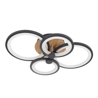 Plafón LED Sydney 76W negro y madera oscura de Abrila, lámpara regulable con mando a distancia, iluminación interior moderna y ahorro de energía