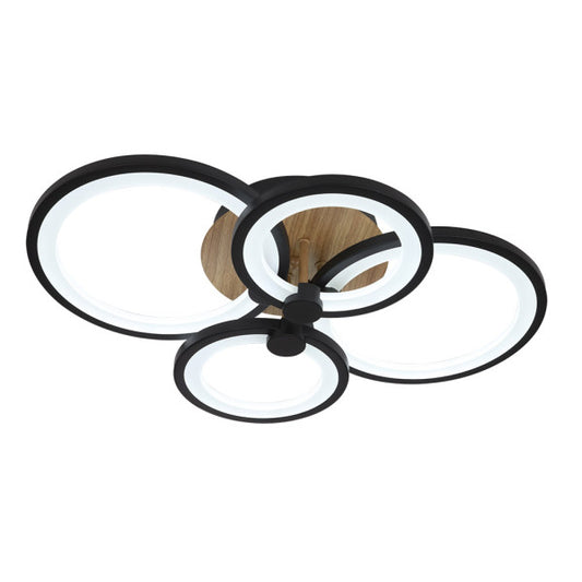 Plafón LED Sydney 76W negro con madera oscura Abrila, lámpara regulable con mando a distancia para iluminación interior moderna y ahorro de energía