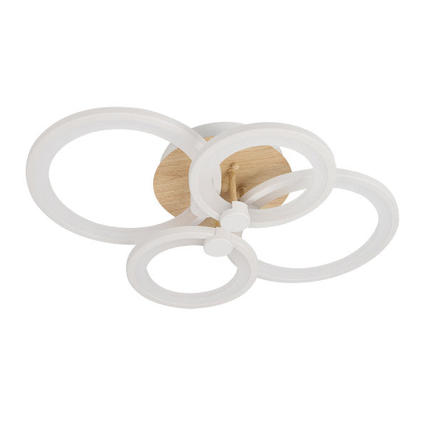 Plafon LED Sydney 76W blanco y madera clara de Abrila, lámpara moderna interior regulable con LED integrado y mando a distancia