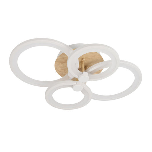 Plafon LED Sydney 76W blanco y madera clara de Abrila, lámpara moderna interior regulable con LED integrado y mando a distancia