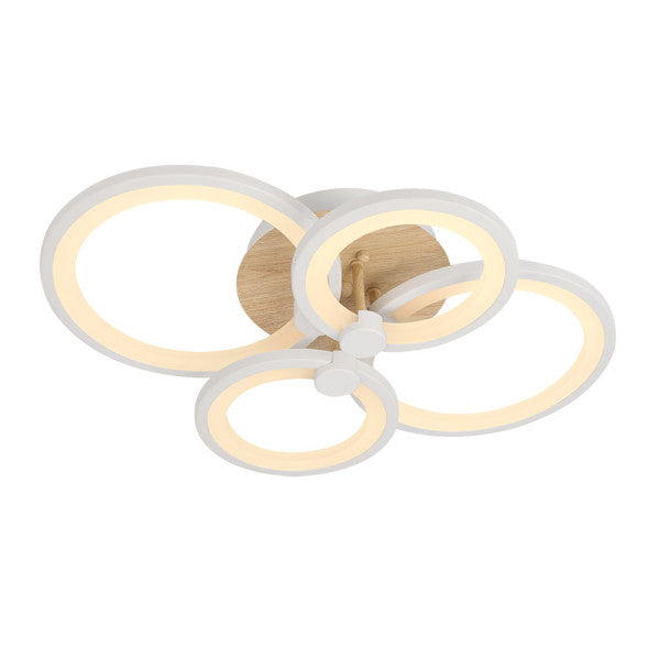 Plafon LED Sydney 76W blanco y madera clara Abrila, lámpara moderna regulable con LED integrado y mando a distancia para iluminación interior y deco hogar