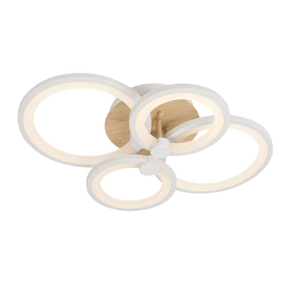 Plafon LED Sydney 76W blanco y madera clara Abrila, lámpara moderna regulable con LED integrado y mando a distancia para iluminación interior deco hogar