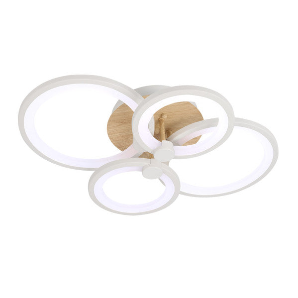 Plafon LED Sydney 76W blanco y madera clara de Abrila, lámpara moderna regulable con LED integrado y mando a distancia para iluminación interior y deco hogar.