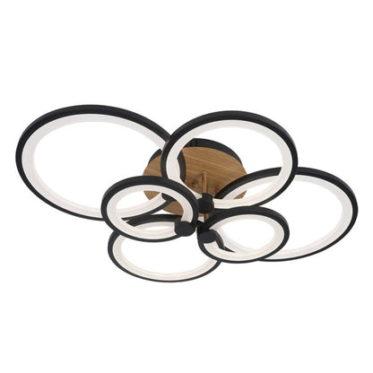 Plafón LED Sydney 134W negro y madera oscura Abrila, lámpara moderna regulable para iluminación interior doméstica, ahorro energético y decoración hogar