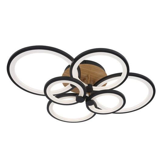 Plafón LED Sydney 134W negro y madera oscura Abrila, lámpara moderna regulable para iluminación interior doméstica, ahorro energético y decoración hogar