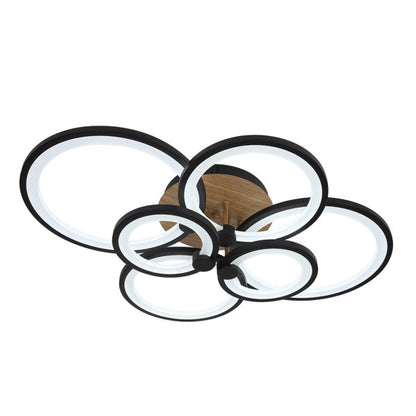 Plafón LED Sydney 134W negro y madera oscura Abrila, lámpara moderna regulable para iluminación interior hogar con ahorro energético