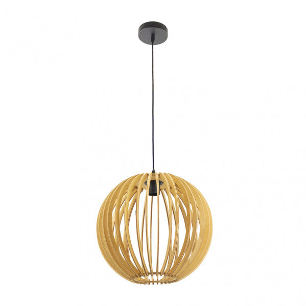 Colgante Bubinga Bola 1xE27 en madera natural, lámpara colgante rústica minimalista de Abrila, diseño ecológico vintage de 35x35 cm en negro para decoración interior doméstica, modelo 156093515.