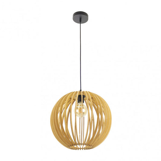 Colgante Bubinga Bola de madera natural Abrila, lámpara colgante minimalista vintage rústico con casquillo E27, diseño ecológico en negro para decoración interior doméstica, regulable 35x35 cm (ref. 156093515)