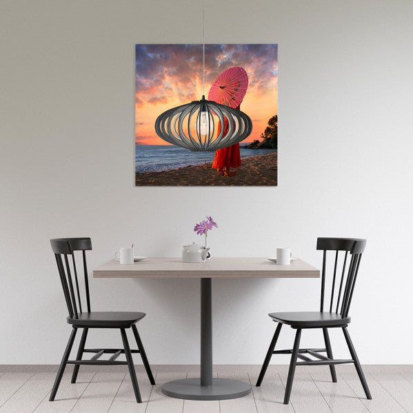 Colgante lámpara Sapelli de madera café minimalista, diseño vintage rústico de Abrila, 45x45 cm con 1 portalámparas E27 para decoración interior doméstica natural.