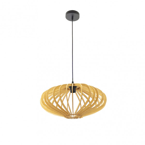 Colgante de lámpara Sapelli en madera natural de 45x45cm con 1 casquillo E27, diseño minimalista rústico vintage en negro para decoración interior | Abrila modelo 156194515