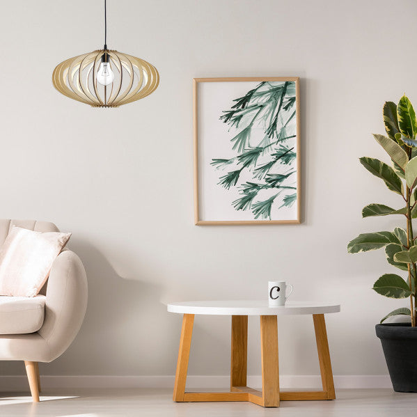 Colgante de lámpara Sapelli en madera natural, diseño minimalista rústico de 45x45cm con 1 portalámparas E27, ideal para decoración interior vintage en negro, modelo Abrila 156194515