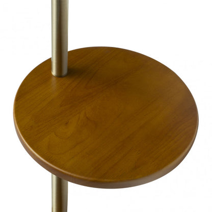 Lámpara de pie moderna Abrila en acero y cuero beige con mesita auxiliar integrada, diseño de iluminación interior para salón doméstico, estilo metal y madera, referencia 156841014.