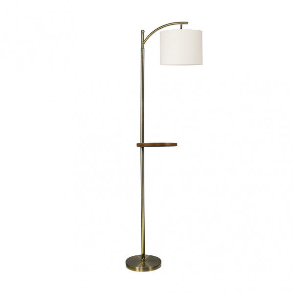 Lámpara de pie para salón moderna Abrila en seda y cuero beige, diseño elegante con estructura de madera y metal, iluminación interior textil para decoración doméstica, modelo 156941014.