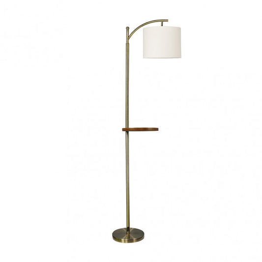 Lámpara de pie para salón moderna Abrila en seda y cuero beige, diseño elegante con estructura de madera y metal, iluminación interior textil para decoración doméstica, modelo 156941014.