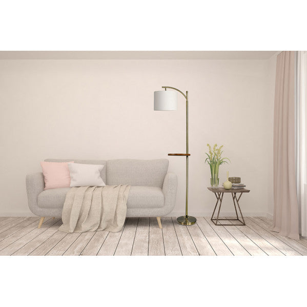 Lámpara de pie moderna para salón en seda y cuero beige de Abrila, diseño elegante con base de madera y metal para iluminación interior doméstica.