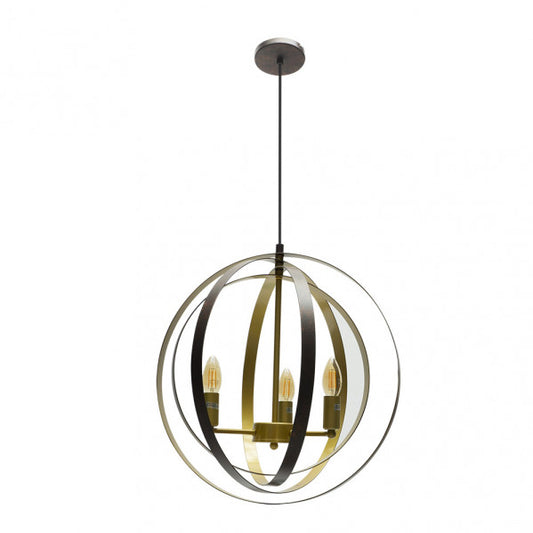 Colgante de lámpara encaje 3xE14 en marrón y oro, diseño vintage industrial moderno de metal, Abrila 157193077, 46x46 cm para decoración interior doméstica