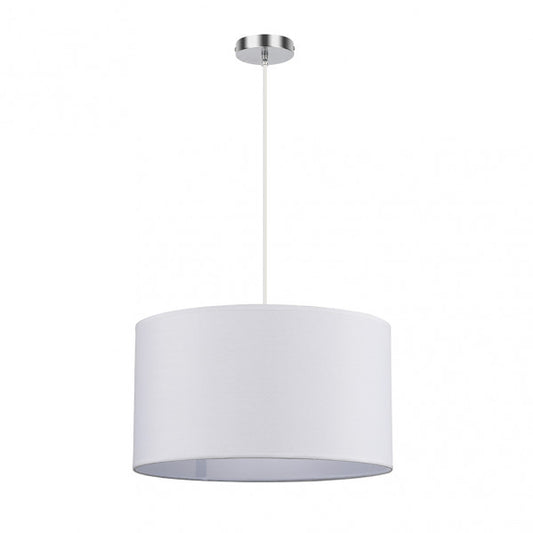 Colgante Chanza de Abrila en cromo y blanco, lámpara moderna de iluminación decorativa con luz difusa para interiores domésticos, diseño en metal y textil de 40x40 cm con 2 casquillos E27, referencia 157694001.