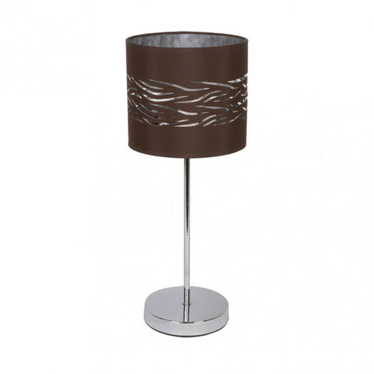 Lámpara sobremesa moderna Niebla en acabado cromo, marrón y plata de Abrila (modelo 157771079), con luz difusa ideal para decoración interior y iluminación doméstica en estilo contemporáneo, fabricada en metal y textil.