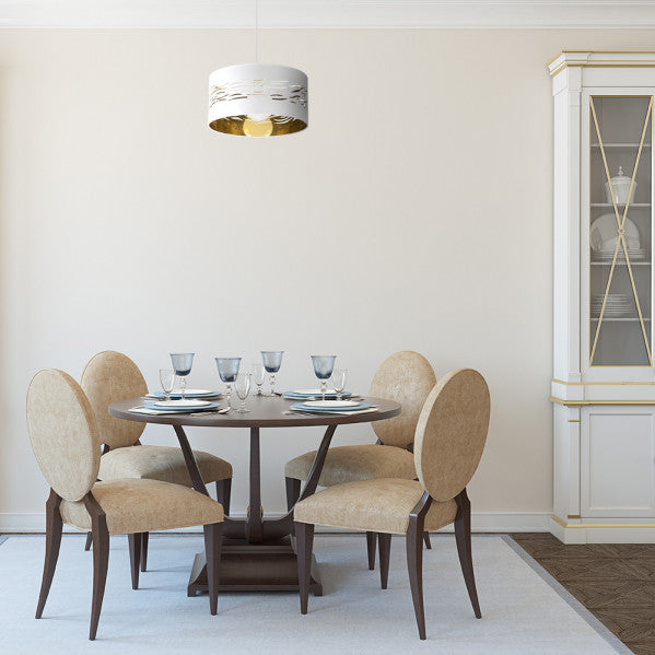 Colgante Niebla moderno 40x1 E27 en blanco y oro de Abrila, lámpara colgante de metal y textil para iluminación interior doméstica y decoración contemporánea (ref. 157794075)