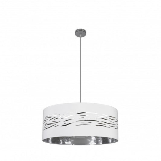 Lámpara colgante moderna Niebla en cromo, blanco y plata de 50 cm, diseño Abrila 157795074 con bombilla E27, ideal para iluminación interior doméstica en metal y textil.
