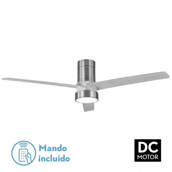 Ventilador de techo DC Teo 24W en níquel gris de Abrila, con control remoto, iluminación LED integrada y motor eficiente para interiores domésticos, modelo 158491380 en metal y metacrilato.