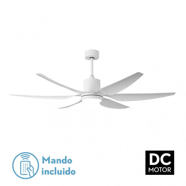 Ventilador de techo DC Otto blanco de 24W con luz LED integrada, control remoto y motor eficiente para uso doméstico interior, fabricado en metal ABS por Abrila, ideal para verano e invierno, modelo 158691601.