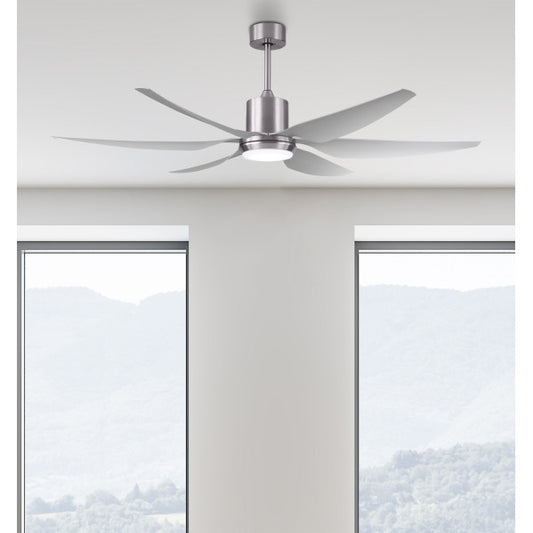 Ventilador de techo DC Otto en níquel plateado de 24W y 167cm de Abrila, con control remoto, LED integrado y función verano-invierno para interior doméstico, modelo 158691663 en metal ABS
