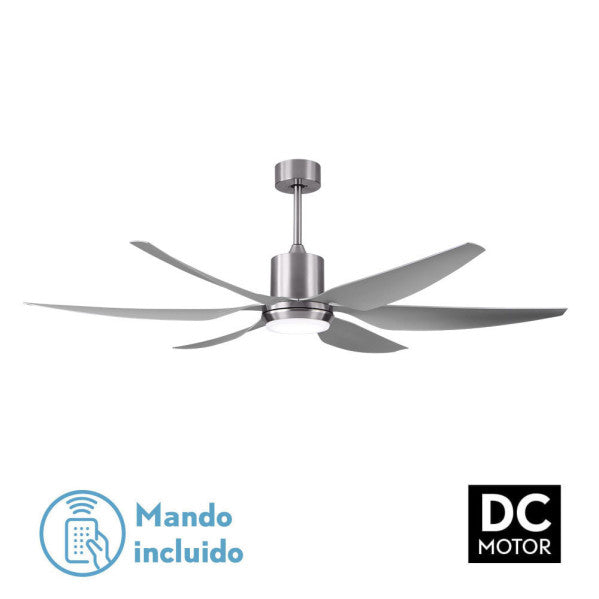 Ventilador de techo DC Otto en níquel plata de 24W y 167 cm, modelo Abrila 158691663 con control remoto, LED integrado y función verano-invierno para interior doméstico.