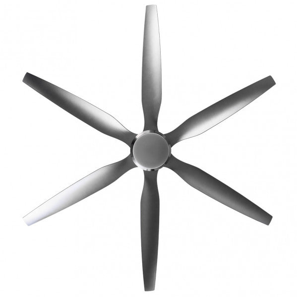 Ventilador de techo DC Otto en níquel plateado de Abrila, modelo 158691663 con 24W de potencia y diámetro de 167 cm, ideal para ventilación en verano e invierno en interiores domésticos, incluye control remoto y LED integrado en material metal ABS.