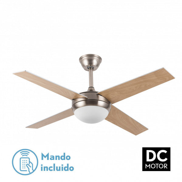 Ventilador de techo DC Ciro en níquel plata con aspas reversibles de haya, modelo Abrila 159092410 para interior doméstico, con control remoto y motor eficiente AI2