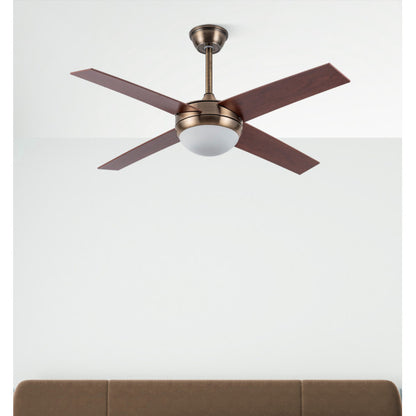 Ventilador de techo Ciro DC en acabado cuero y nogal de Abrila, con aspas de MDF, motor DC eficiente, control remoto y temporizador, ideal para interiores (modelo 159092436)