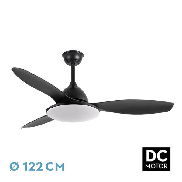 Ventilador de techo Yael negro 72W con LED integrado regulable, 6 velocidades, motor DC silencioso, modelo Abrila 159391309 para interior doméstico