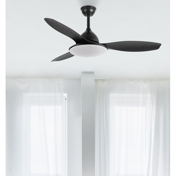 Ventilador de techo Yael negro 72W con LED integrado regulable, motor DC silencioso y 6 velocidades, modelo Abrila 159391309 para interior doméstico