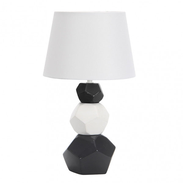 Lámpara sobremesa Foz de cerámica en blanco y negro de Abrila (160571026), diseño elegante con iluminación difusa y pantalla textil para decoración interior doméstica.