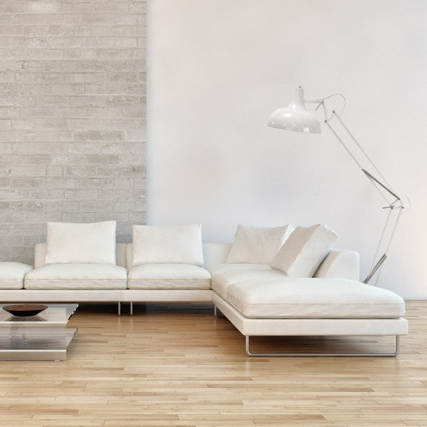 Pie de salón articulado Malik en blanco de 163 cm de Abrila, lámpara de metal moderna con diseño vintage para iluminación interior y decoración del hogar.