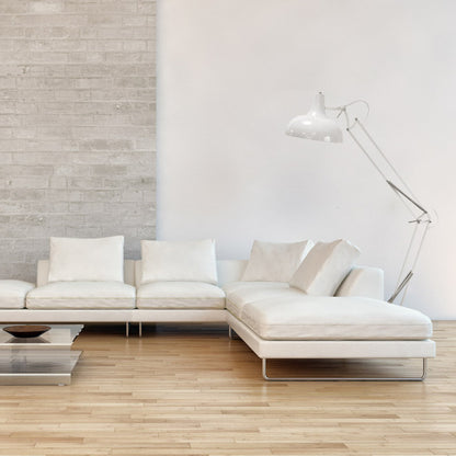 Pie de salón articulado Malik en blanco de 163 cm de Abrila, lámpara de metal moderna con diseño vintage para iluminación interior y decoración del hogar.