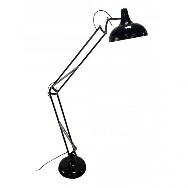Lámpara de pie articulable Malik en negro de Abrila, modelo 161441009, diseño vintage moderno en metal para iluminación direccional en interiores y decoración de salón contemporáneo.
