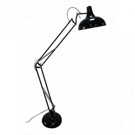 Lámpara de pie articulable Malik en negro de Abrila, modelo 161441009, diseño vintage moderno en metal para iluminación direccional en interiores y decoración de salón contemporáneo.