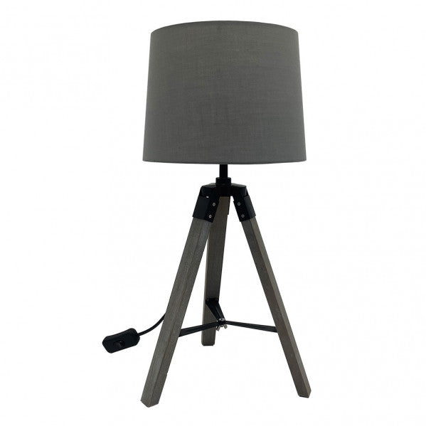 Lámpara sobremesa Julen en gris y negro de Abrila, diseño trípode moderno con base de metal y madera, 1xE27 para luz difusa en interiores domésticos, modelo 162371028.