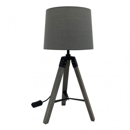 Lámpara sobremesa Julen en gris y negro de Abrila, diseño trípode moderno con base de metal y madera, 1xE27 para luz difusa en interiores domésticos, modelo 162371028.