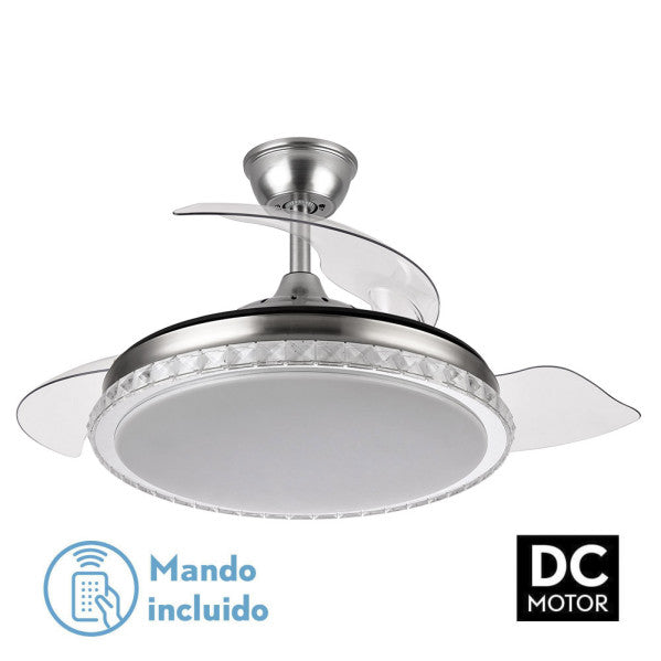 Ventilador de techo Biliku 72W en níquel con 3 aspas retráctiles, LED integrado y motor DC para ventilación verano-invierno, modelo Abrila AI2 doméstico interior, referencia 165191403