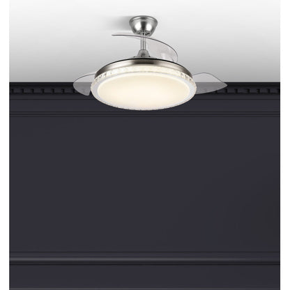 Ventilador de techo Biliku 72W en níquel con 3 aspas retráctiles, LED integrado y motor DC | Abrila modelo 165191403 para ventilación interior doméstica en verano e invierno