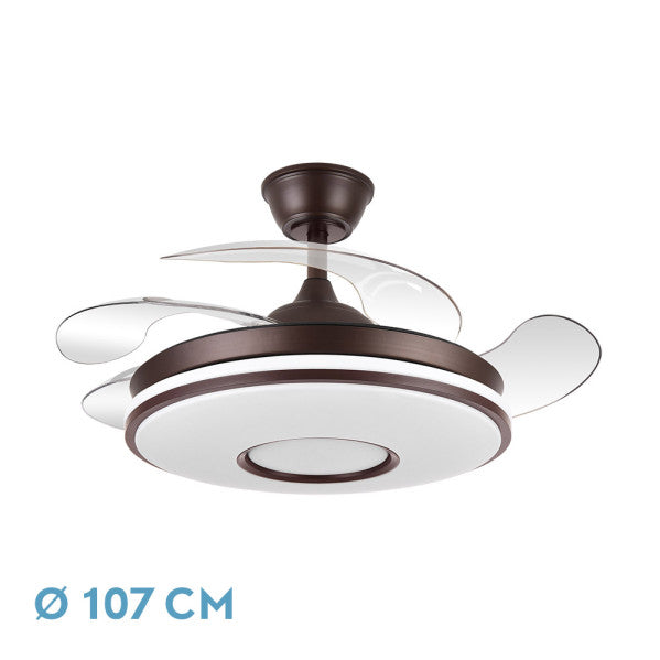 Ventilador de techo retráctil Dani 59W en color marrón de Abrila, con aspas plegables, motor DC eficiente, LED integrado regulable y diseño doméstico para interiores (modelo 165391402)