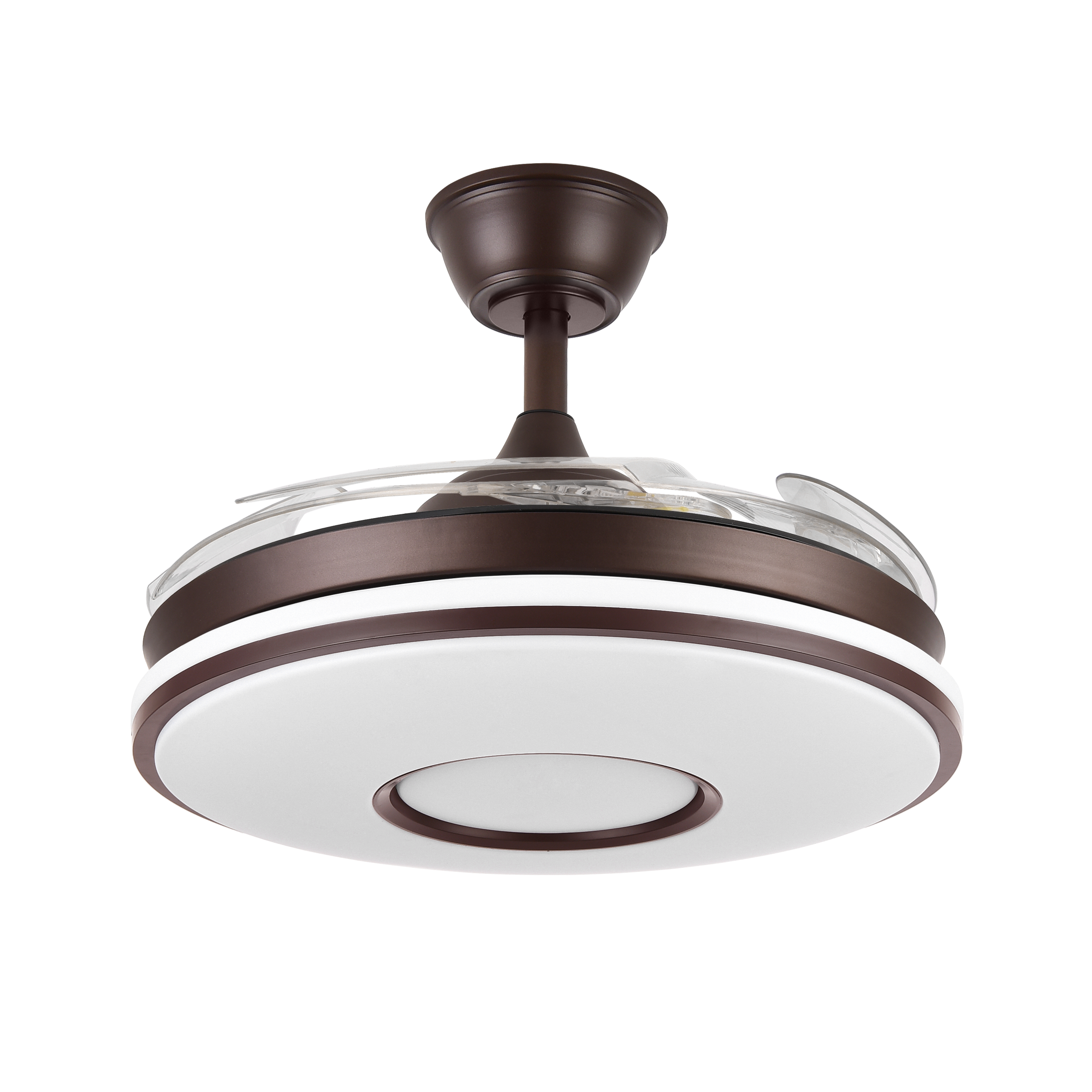 Ventilador de techo retráctil Dani 59W en color marrón de Abrila, con aspas plegables, motor DC eficiente y LED integrado regulable para iluminación interior doméstica, modelo 165391402.