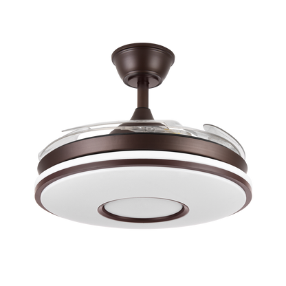 Ventilador de techo retráctil Dani 59W en color marrón de Abrila, con aspas plegables, motor DC eficiente y LED integrado regulable para iluminación interior doméstica, modelo 165391402.