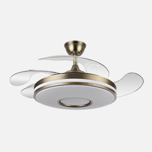 Ventilador de techo Dani Cuero 107cm de Abrila con aspas retráctiles en cuero, motor DC eficiente, luz LED integrada regulable y diseño moderno para interiores domésticos (modelo 165391414)