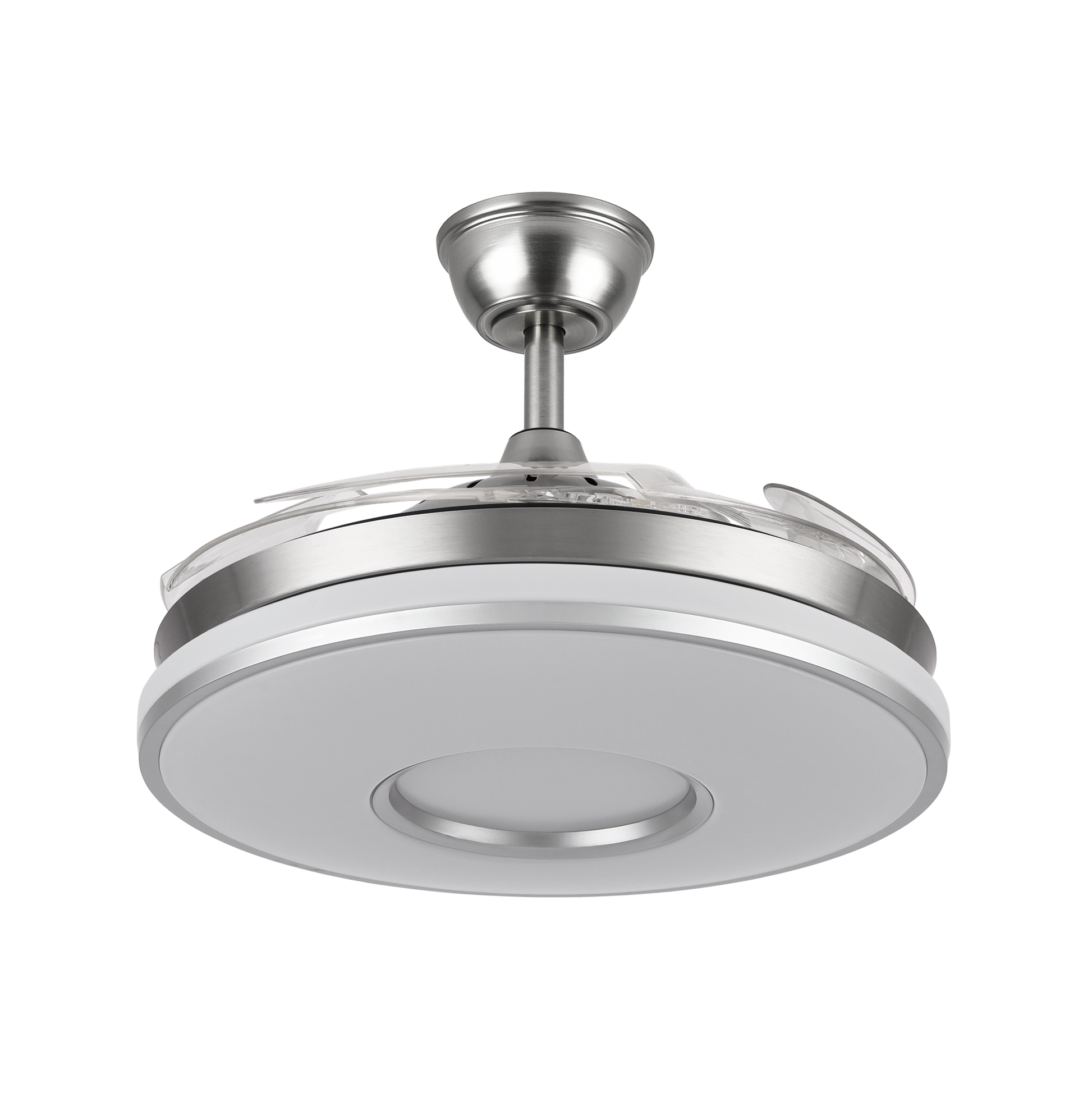 Ventilador de techo Dani en níquel satinado de 107 cm con aspas retráctiles, motor DC eficiente, luz LED integrada regulable y diseño moderno para interiores domésticos - Abrila modelo 165391420