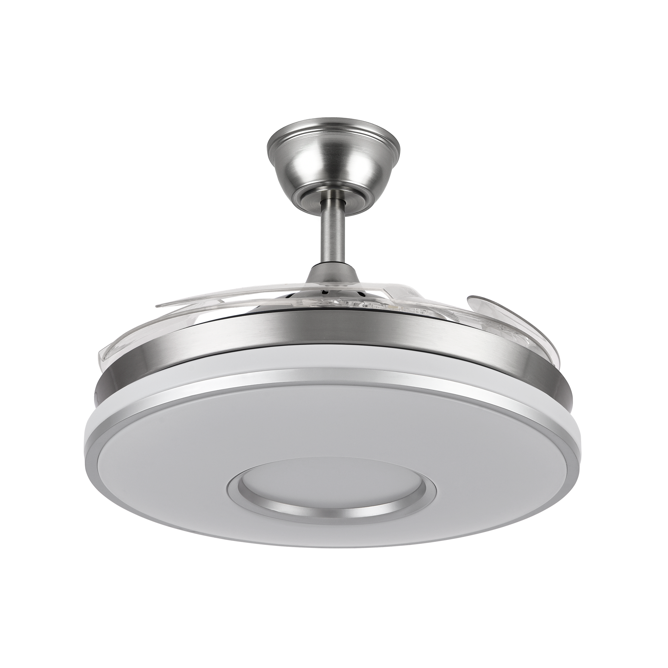 Ventilador de techo Dani en níquel satinado de 107 cm con aspas retráctiles, motor DC eficiente, luz LED integrada regulable y diseño moderno para interiores domésticos - Abrila modelo 165391420