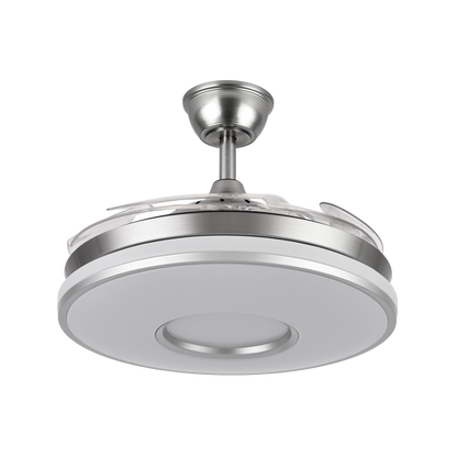 Ventilador de techo Dani en níquel satinado de 107 cm con aspas retráctiles, motor DC eficiente, luz LED integrada regulable y diseño moderno para interiores domésticos - Abrila modelo 165391420